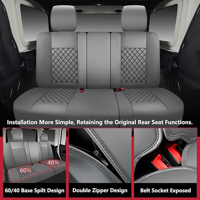 NS YOLO Wrangler Seat Covers 2007-2017,Custom Fit for Jeep Wrangler JK JL 4 Door Unlimited Sahara/Sport/Rubicon X 392 Willys,Waterproof Faux Leather and Lumbar Support (Grey, Full Set-5 Seats(07-17))