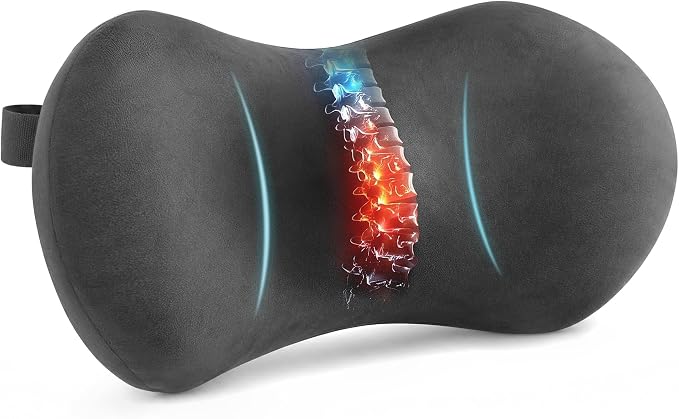 Lumbar Support Pillow for Office Chair - Ergonomic Lower Back Support Pillow with Adjustable Strap, C-Curve Back Cushion with T-Support Core for Car Seat, Gaming Chair, Desk Chair, Grey