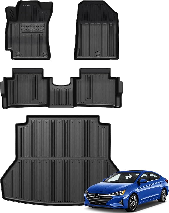 Floor Mats for Hyundai Elantra Gas 2017-2020, All Weather Floor Mats Trunk Cargo Liner and Door Sill Guards Accessories, Full Coverage Set