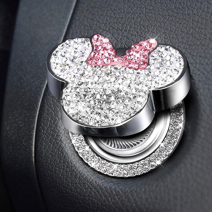 Car Cute Push to Start Button Cover Accessories, Pink Bling Crystal Car Engine Start Stop Button Cover, Car Decoration Interior Sticker for Women Girl