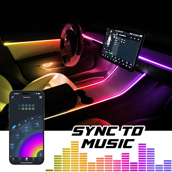 XKmax RGB Fiber Optic LED Interior Ambient Light Kit for Car & Truck | Color Chasing | App-Controlled (2pc 30" Strips + 4pc 43" Strips)
