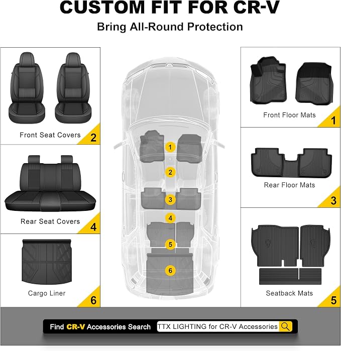 Cargo Liner Fit for Honda CRV 2023-2026 (Gasoline & Hybrid) | TTX LIGHTING Cargo Mat (Upper Deck) with Back Seat Protectors All-Weather TPE CR-V Accessories Backrest Mats