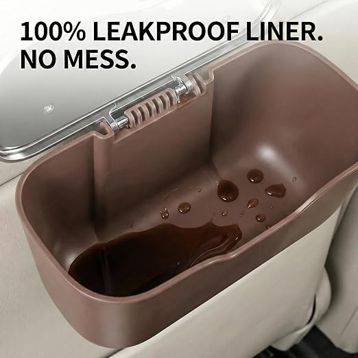 Hanging Car Trash Can, Leakproof Garbage Bin with Lid, Brown | ABS Construction, Clip-On Door/Back Seat Pocket Mount, Waterproof Liner, Push-Top Opening, For Suvs, Trucks, Sedans, Vans