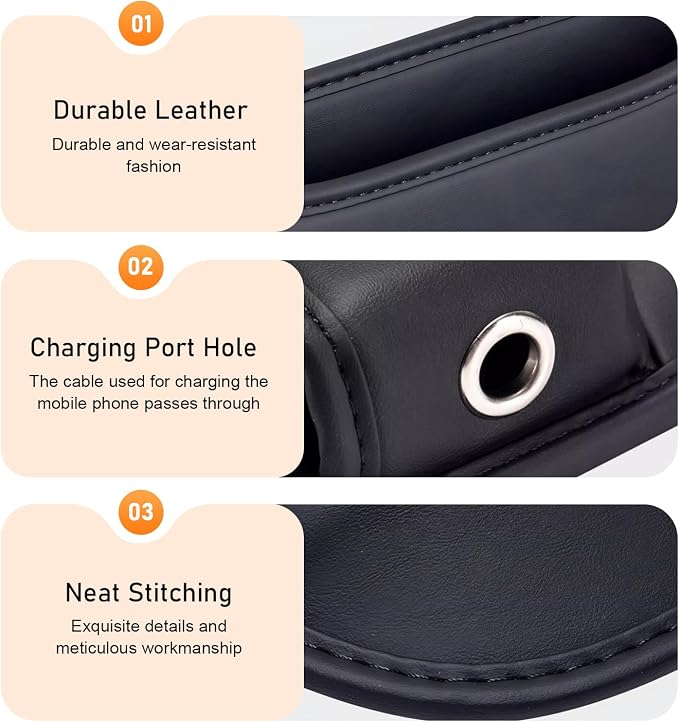 2 PCS Car Seat Gap Filler Organizer, Leather Front Seat Side Console Gap Filler, Anti-Slip Strap Center Console Organizer with Card Slots, Universal for Car, SUV, Truck (Black)