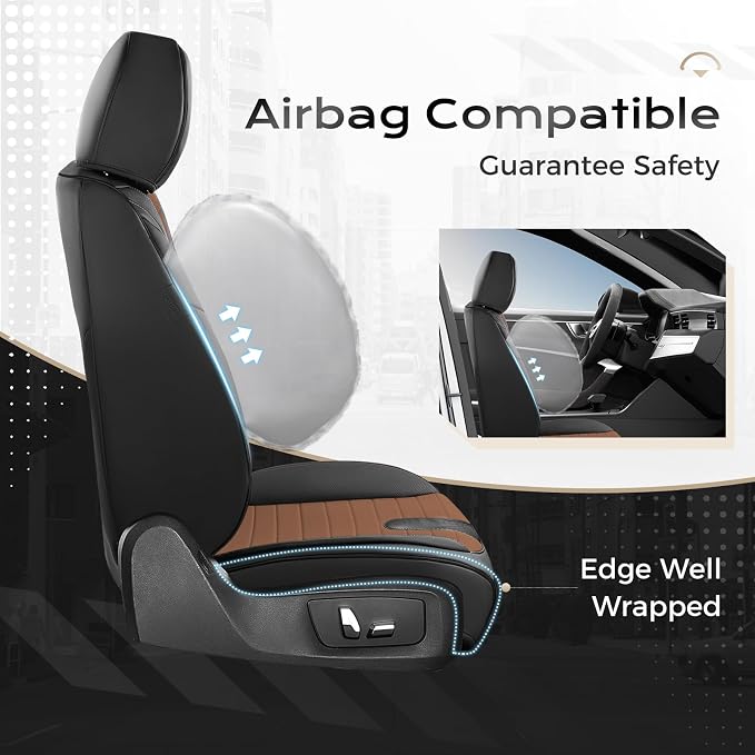 Coverado Car Seat Covers Full Set, 5 Pieces Waterproof Leather Seat Covers, Universal Fit for Cars SUVs Sedans,Black Brown