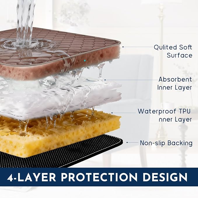 Reusable Waterproof Incontinence Chair Pads (22" x 21") - Machine Washable Seat Protector - Chair Protector Seat Cover, Extra Heavy Absorbency, Seat, Car, Wheelchair & Recliner (Brown, 2 Pcak)