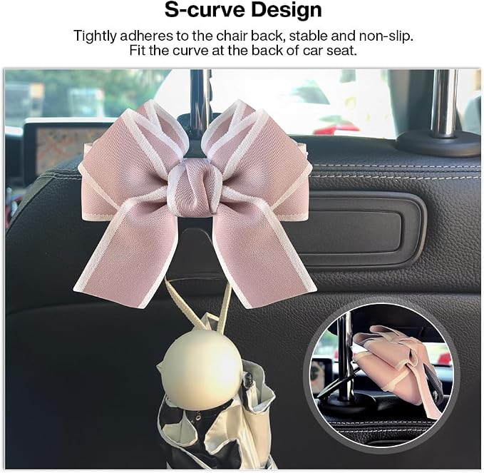 2-Pack Car Seat Headrest Hooks, Handbag Hangers, Pinkish-white | Storage organizer for handbags, clothes, coats and grocery bags; practical interior accessory for most cars and SUVs
