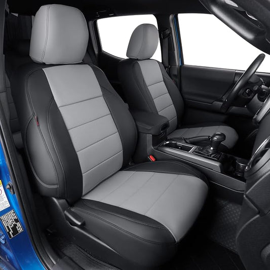 coverdream 2nd Gen Tacoma Seat Covers Custom Fit for 2012-2015 Toyota Tacoma Double Cab/Crew Cab(TRD Sport Seats),Fully Covered Faux Leather Seat Protector-Full Set(Black/Gray)