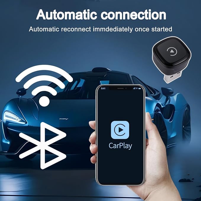 Wireless CarPlay Adapter for Apple Car Play, Small Mini Edition, Converts Factory Wired to Wireless CarPlay, Plug & Play Adapter for Apple iPhone iOS 10+ & Cars from 2015+(2026 Upgrade Black)