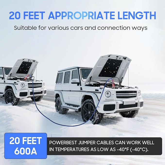 Heavy Duty Jumper Cables, 4 Gauge 20 Feet 600Amp Automotive Booster Cables for 12V & 24V Cars, SUVs and Trucks, Jumper Cables Kit (4AWG x 20Ft)