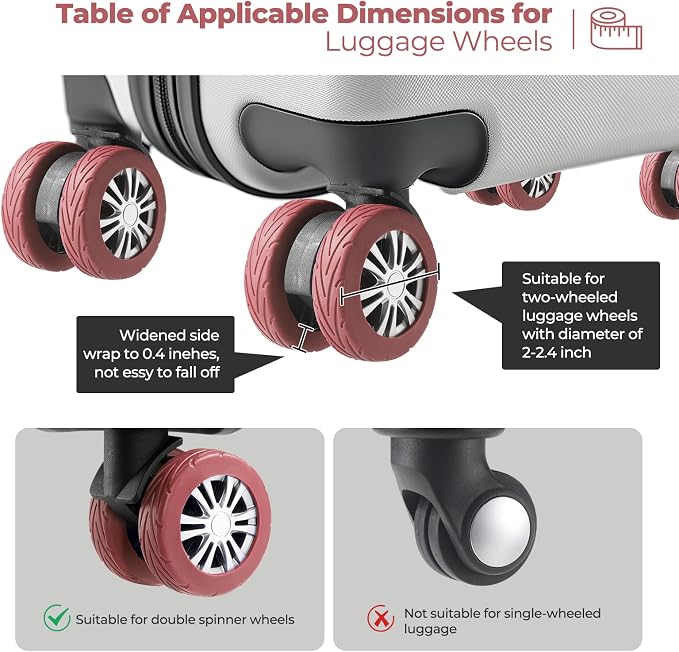 8Pcs Upgrade Luggage Wheel Covers, Travel Accessories (Brown) | Wear-resistant & anti-noise silicone covers. Fits 2-2.4" wheels. Protects suitcase wheels. Travel essential for suitcases