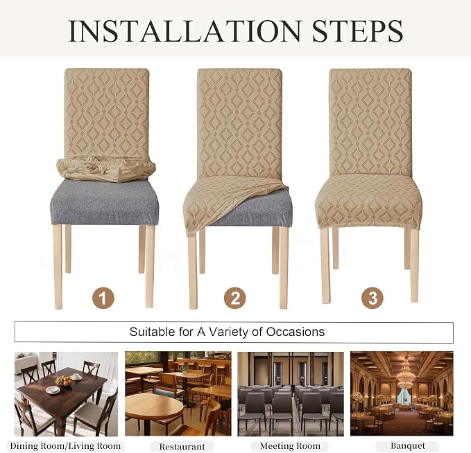 Genina Waterproof Chair Covers for Dining Room Set of 6, Removable Washable Chair Slipcover Protectors, Large Khaki