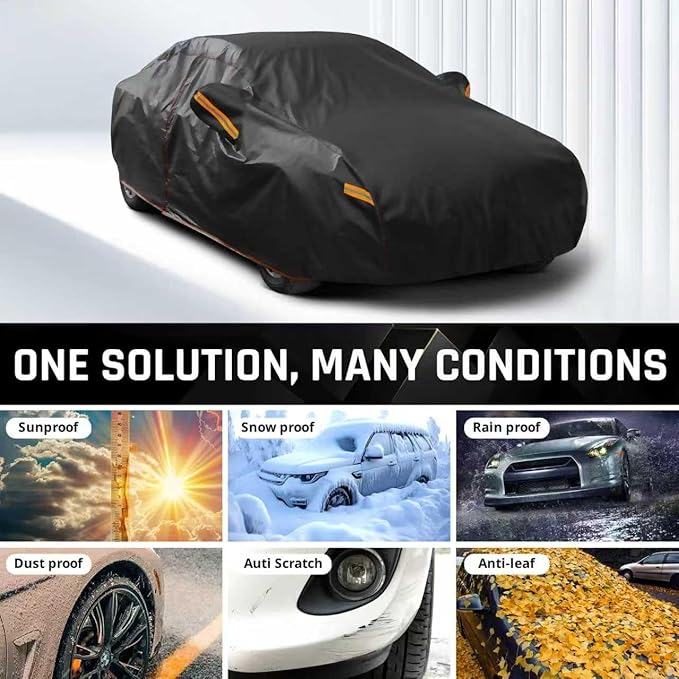 Car Cover Custom Fit for Honda Accord, Chevy Malibu, Kia K5 /Optima, 6 Layer Heavy Duty Car Cover with Cotton Liner