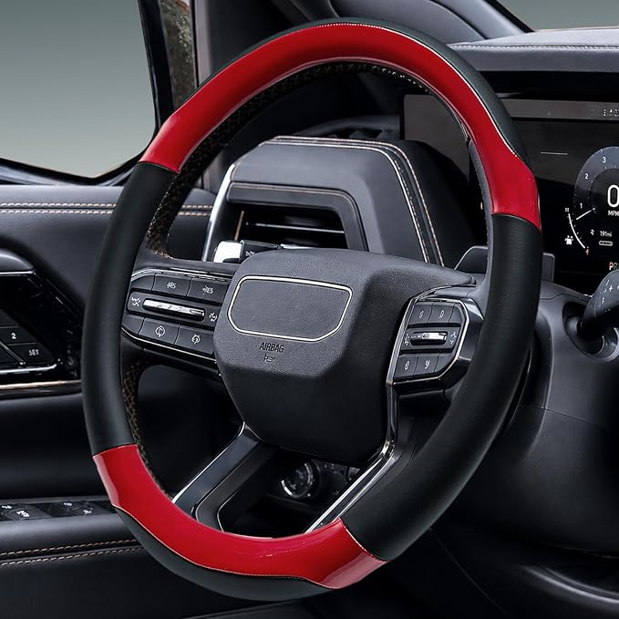 Yangday Leather Steering Wheel Cover for GMC Sierra 1500 2500 3500, 14.5-15 inches Car Steering Wheel Cover with Anti-Slip Massage Particle (Bright Red)
