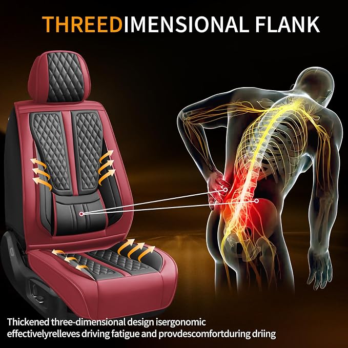 Fit Maxima Car Seat Covers Compatible with Nissan Maxima 2007-2022 2023.Full Coverage Waterproof Leather,Compatible with Airbag,All - Weather Seat Cushion Protector(2 Front,Red)