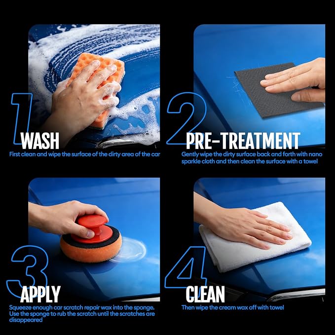 Car Scratch Remover, 300ml Scratch Repair & Swirl Remover Kit for Vehicles, Scratch Eraser Restorer & Polishing with Pad and Nano Sparkle Cloth for Light Scratches, Oxidation, Water Spots