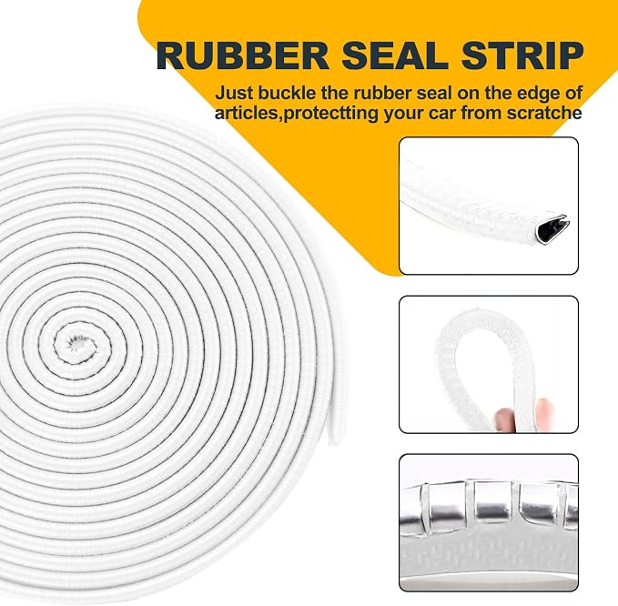 Car Door Edge Protector,Rubber Car Door Protectors No Glue Car Accessories Rubber U Shape Car Trim Door Protectors Seal for Sedan, Trucks, SUV, ATV, Boats(White,32.8FT)