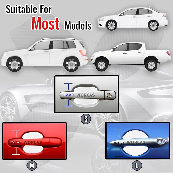 4Pcs Semi-Transparent Carbon Fiber Like Car Door Handle Cup Protective Sticker Auto Door Paint Guard(L)