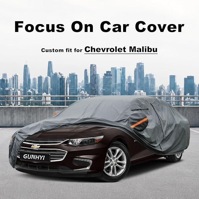 GUNHYI Premium Car Cover Custom Fit Chevrolet Chevy Malibu (1997-2026), 16 Layers Heavy Duty Car Cover Waterproof All Weather with Zipper Door for Sun Rain Snow Dust Uv Protection