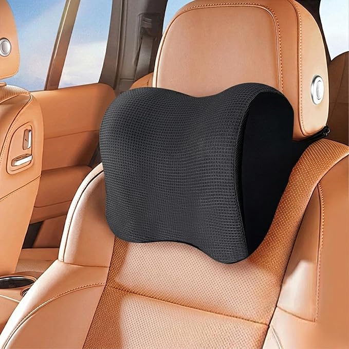 Super Fit Car Headrest Pillow, Car Pillow for Driving with Adjustable Strap | 100% Memory Foam Neck Pillow, Breathable Removable Cover & Ergonomic Design - Softness Travel Car Neck Pillow(Black, 1PC)