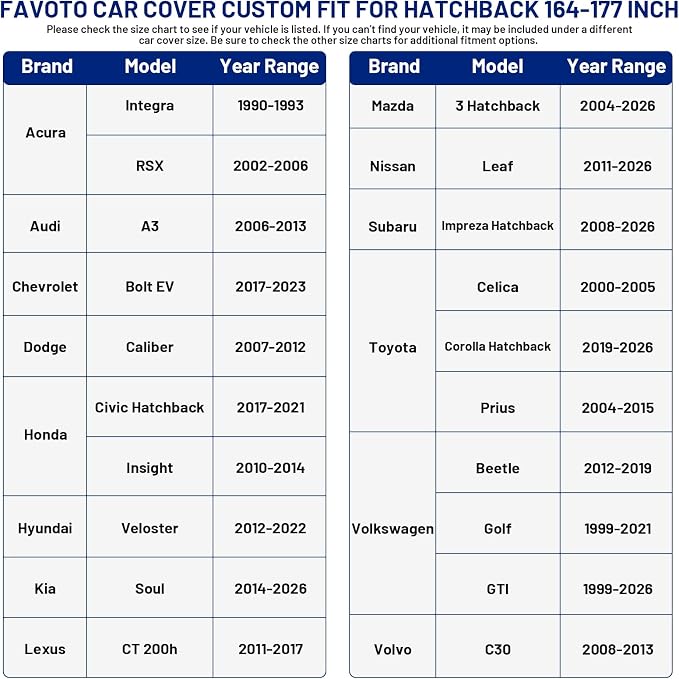 Favoto Car Cover Waterproof All Weather Heavy Duty Car Cover | Automatic Car Covers with Air Vent Sun Snow Dust UV Protection Tearproof Cover Universal Fit for Hatchback (164-177 in)
