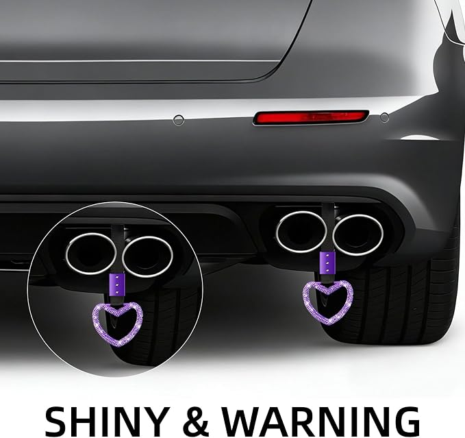 NBTEPEM Bling Heart Handle Ring Bling Car Accessories for Women Handle Strap Drift Charm Rear Bumper Warning Ring Decor Tsurikawa Heart for Car Interior Exterior Decoration (Purple, Heart Style)