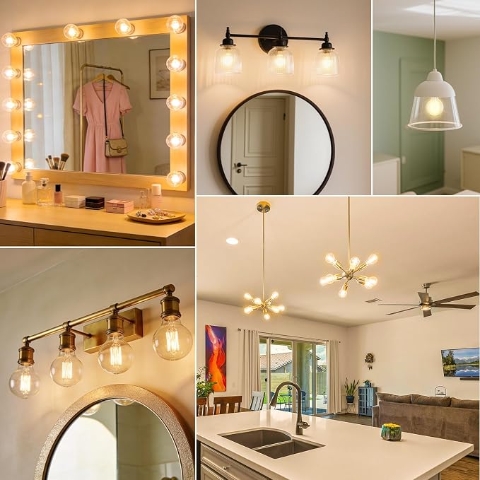 TJOY G25 Globe Light Bulbs, LED Edison Vanity Light Bulbs, Dimmable, 2700K Warm White, 500 Lumens, 5.5W=60W, CRI80, Clear Vintage Filament Globe, E26 Base, 4 Pack