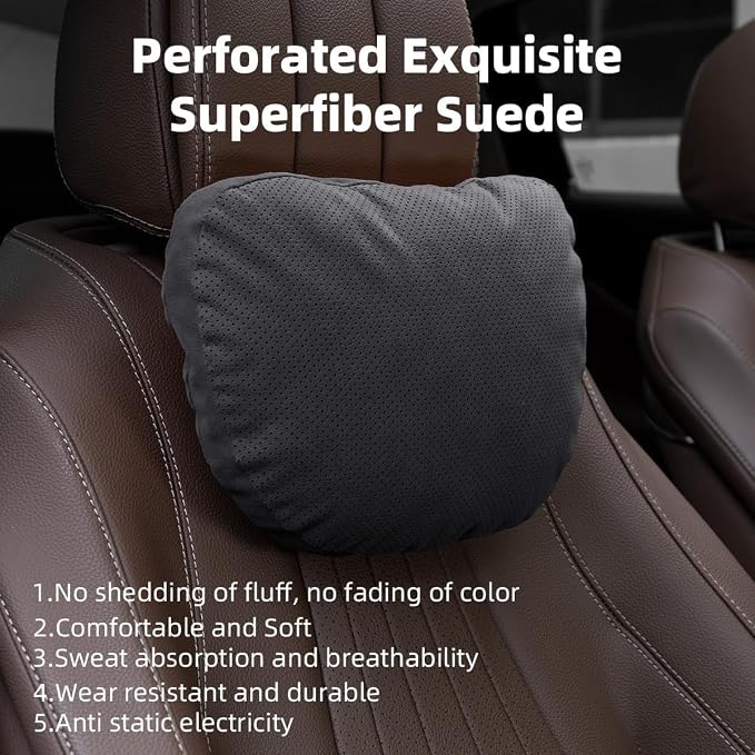 2 Pcs Car Headrest Neck Pillow for Driving,Universal Premium Suede Leather Soft and Comfortable Headrest,Two Gears of Height Adjustment Car Seat Headrest Pillow Car Interior Accessories