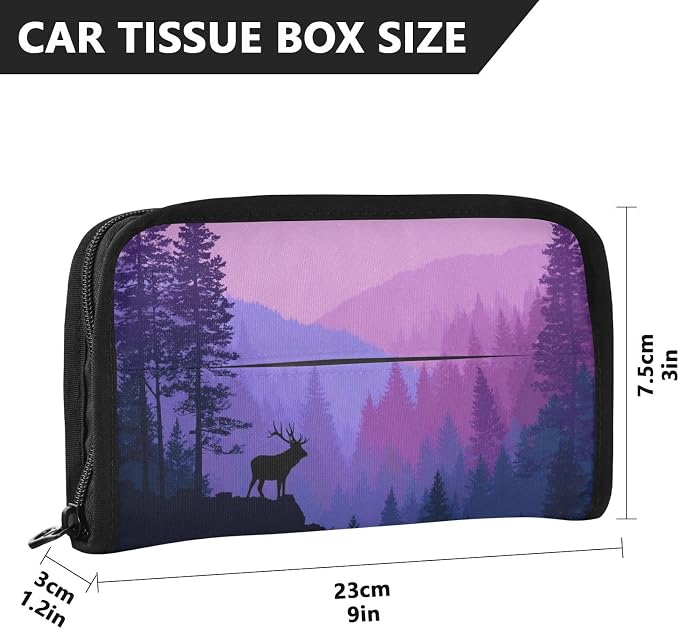 Purple Stag Mountains and Forest Car Tissue Holder Durable Napkin Holder Hanging Tissue Holders Case Car Tissues Bag for Sun Visor Seat Back Universal Auto