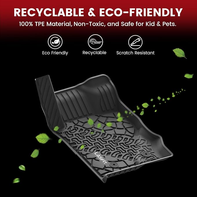 LASFIT Floor Mats for Ford Bronco 2-Door 2026 2025 2024 2023 2022 2021(Not for Bronco Sport) All Weather TPE Custom Fit Car Floor Liners, 1st & 2nd Row, 3pcs Black