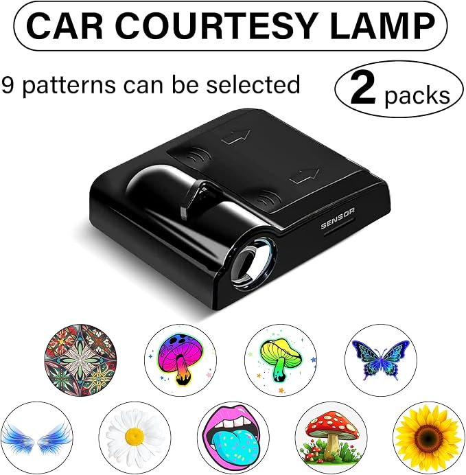 Car Door Lights Projector, 2PCS Cute Mushroom Car Door Projector Lights Universal Welcome Courtesy Ghost Shadow Lamp Fit for All Car Models Mushroom