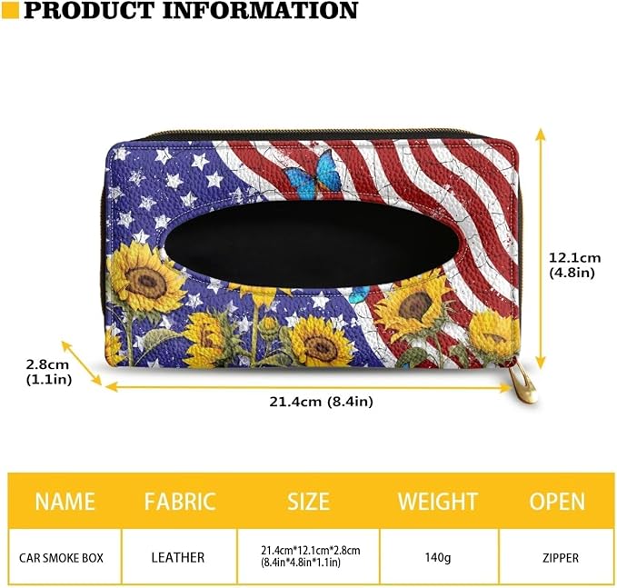 American Flag Car Tissue Holder Sunflower Sun Visor Tissues Box Cover for Car Sun Visor Napkin, Mask Dispenser Universal Car Interior Accessories