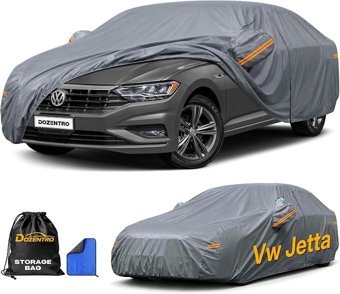 Waterproof Volkswagen Jetta(2005-2026) Car Cover with Breathable Vents, [Upgrade] Premium Covers with Cotton Liner and Zipper Door,Sun Rain Snow Dust Uv Protection.(Gift with Towel)