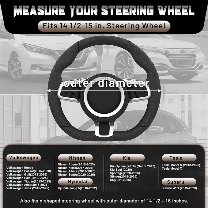 SEG Direct D Shaped Steering Wheel Cover for 14.5-15 inch Flat Bottom Wheels, Breathable Perforated Microfiber Leather, Anti-Slip Grip, Universal Fit for Cars & SUVs, Black and Brown