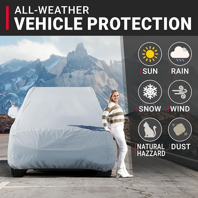 iCarCover 18-Layers Premium Universal Fit SUV Car Cover Waterproof All Weather Sun Rain Snow UV Protection Outdoor Indoor Full Exterior Covers for Automobiles Sedan Hatch Coupe Fit for 217-226 inch