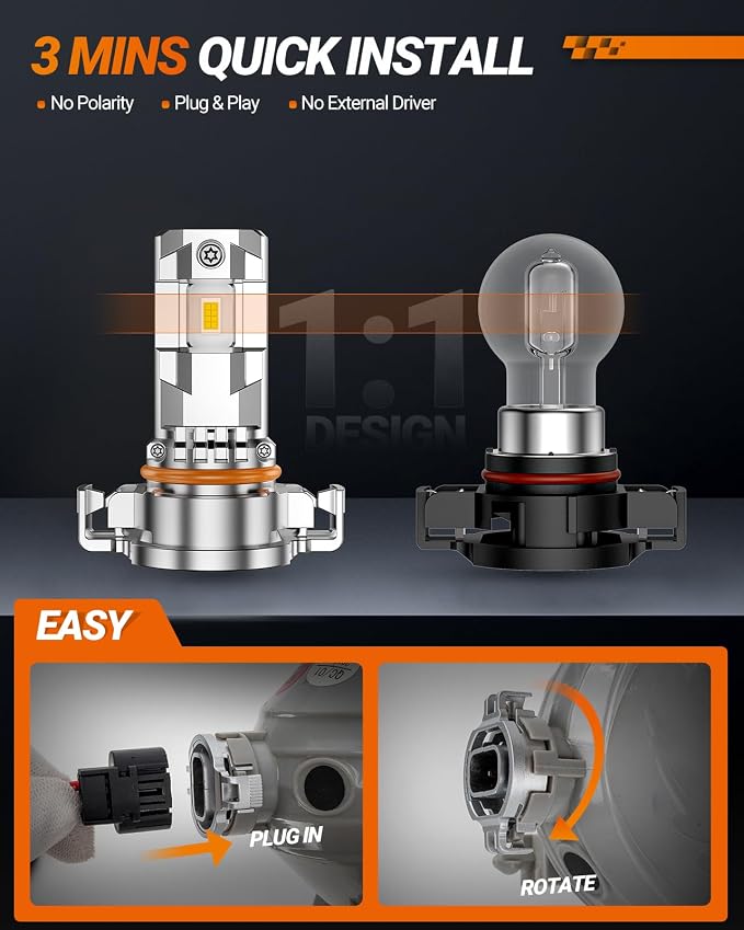 SEALIGHT 2504 LED Fog Light Bulbs, 17000LM 800% Brightness 5202/PS24W/2504/PSX24W Fog Lights LED Bulb for Car, 6500K White Light, 1:1 Size, Pack of 2
