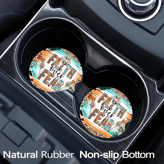 2 Pack Religion Car Cup Holder Coasters Universal Neoprene Coasters | 2.75" Universal Size Anti Slip Rubber Mat, Auto Cup Holder Accessories for SUV Truck, Walk by Faith Gifts for Women Mom