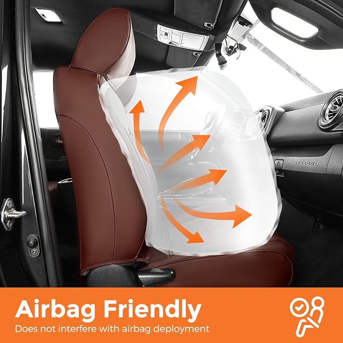 DrCarNow for Toyota Tacoma Seat Covers 2016-2023, Fit for Tacoma 3rd Gen Leather Pickup Seat Cover Crew Cab/Double Cab 2016 2017 2018 2019 2020 2021 2022 2023 Waterproof Full Set Accessories Brown
