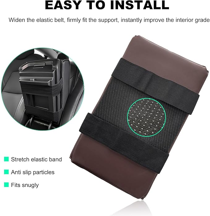 Car Center Console Armrest Pillow, Memory Foam Auto Armrest Box Cover with Cup Holder & Phone Holder, Waterproof Leather Arm Rest Protector Cushion, Interior Car Accessories (Coffee)