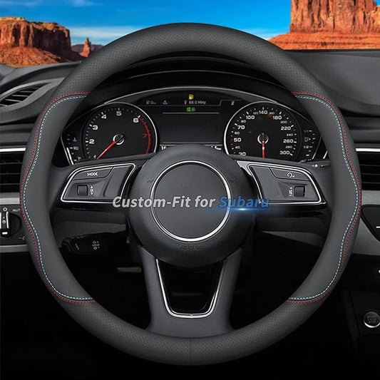 Deer Route Custom-Fit for Subaru Steering Wheel Cover, Premium Leather Car Steering Wheel Cover with Logo, Non-Slip, Breathable, for Subaru Accessories (A-Style,for Subaru)