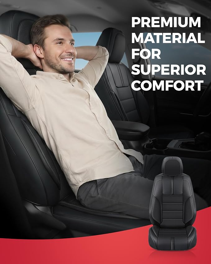 FREESOO Universal Front Seat Covers, Waterproof Faux Leather Automotive Seat Covers with Carbon Fiber Texture Seat Belt Pads, Anti-Slip Airbag Compatible Car Seat Protectors for Cars SUVs Trucks