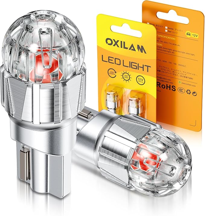OXILAM 194 LED Bulb Red 700% Brighter T10 168 2825 W5W LED Bulbs Canbus Error Free for Dome Map Door Courtesy License Plate Trunk Cargo Interior Lights, Pack of 2
