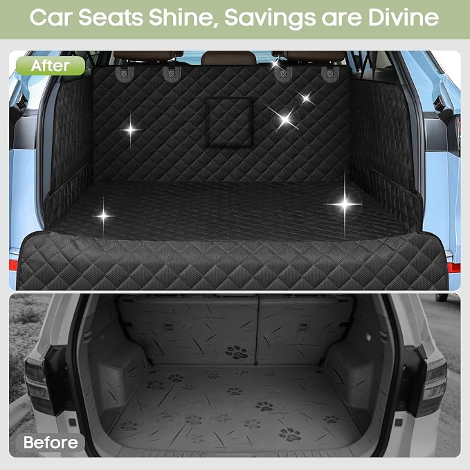 SUV Cargo Liner for Dogs, Waterproof Pet Trunk Cover for SUVs | with Bumper Flap Protector, Scratchproof Non-Slip 600D Oxford Fabric, Machine Washable