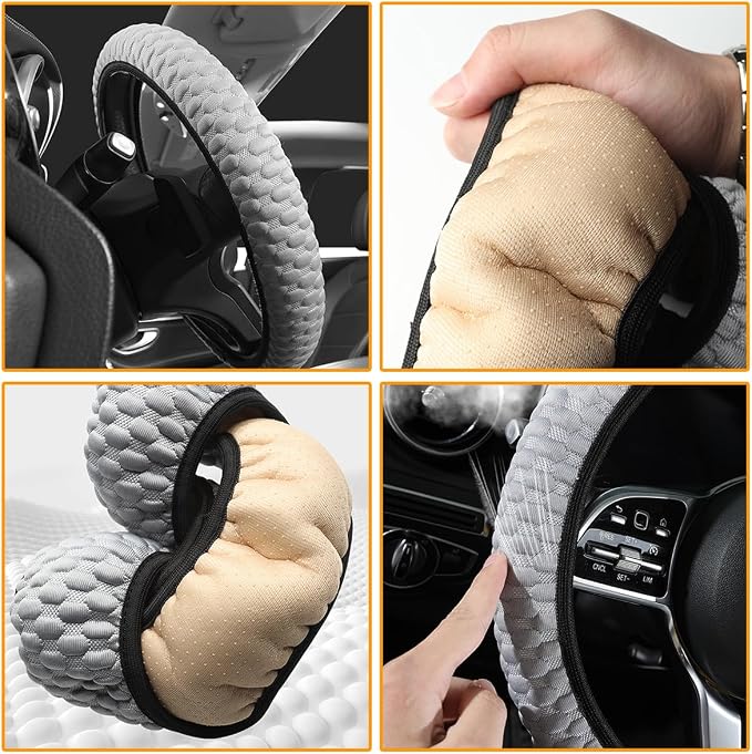 Car Elastic Stretch Steering Wheel Cover, 14.5-15" Breathable Ice Silk Anti-Slip Vehicle Steering Wheel Protector, Soft Auto Interior Decoration Accessories, Universal for Vehicles (Black)