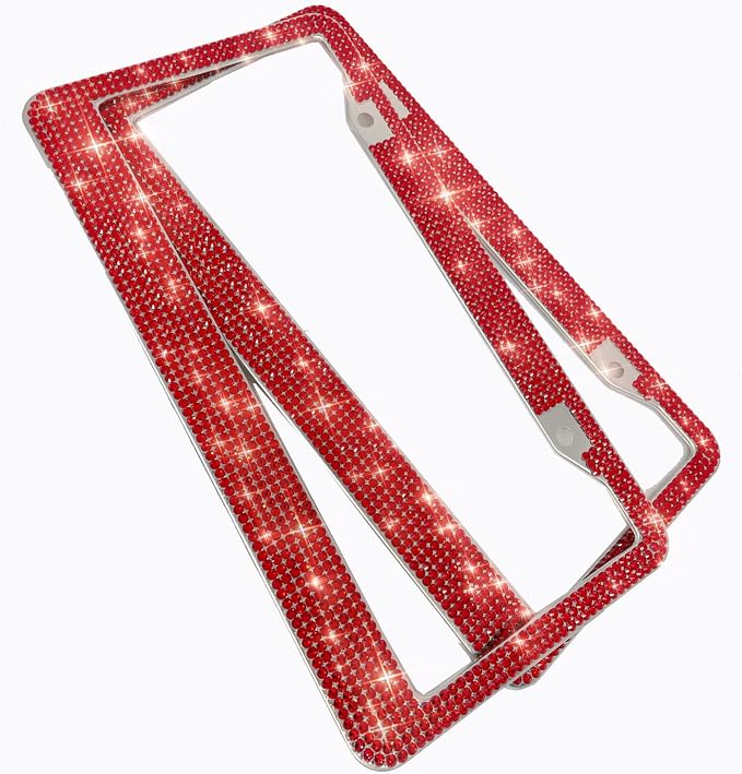 Bling License Plate Frames with High End Ribbon Gift Box,2 Pack Rhinestone License Plate Frame,Handcrafted Crystal Premium Stainless Steel Bling License Plate Frame for Women,Party,Birthday,Xmas Gift