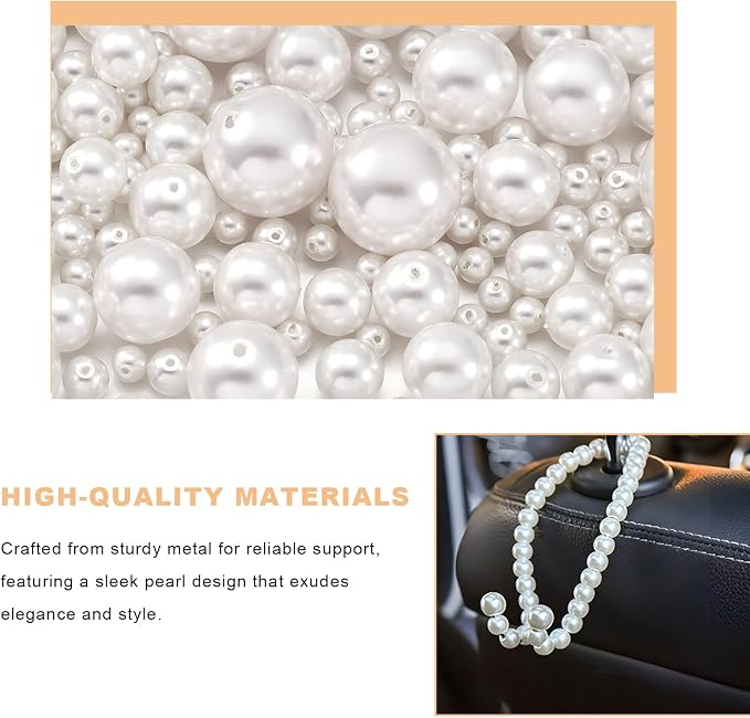 2PCS Elegant Pearl Car Seat Headrest Hook, Cute Pearl Car Seat Back Hook Storage Organizer, Exquisite Headrest Hanger Purse Holder Interior Decoration for Women Girls