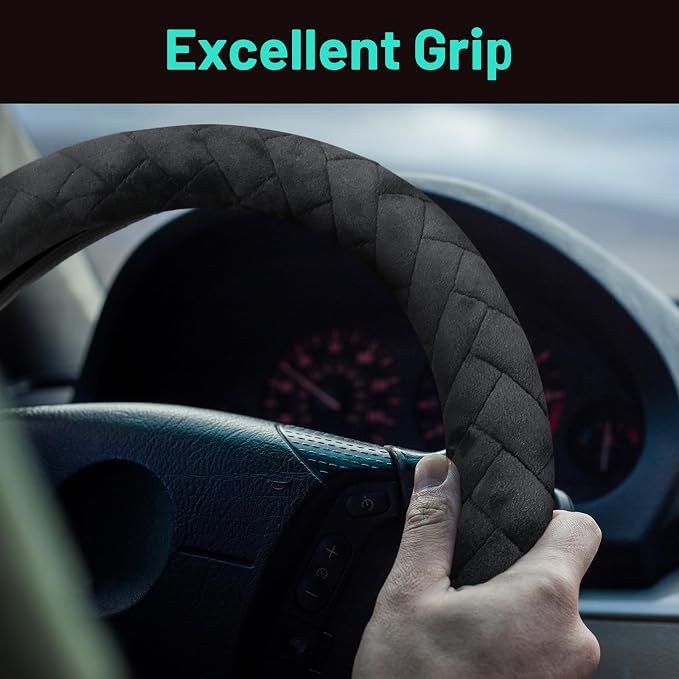DaisyInner 17.5-18 Inch Steering Wheel Cover for Semi Truck No-Slip & Comfy Grip for Semi Trucks, Rv, Big Rig and 18 Wheelers(Quilted,Velvet,Black)
