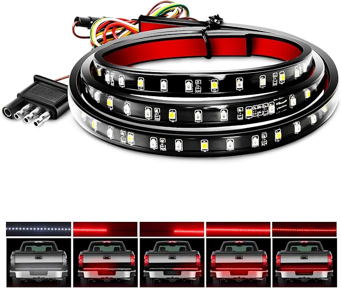 Nilight 60" Truck Tailgate Light Bar 108 LED Single Row Light Strip with Red Running Brake Lights Turn Signal White Reverse Light, 2 Years Warranty