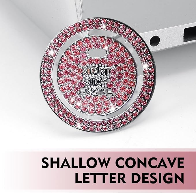 Crystal Rhinestone Car Engine Stop Decoration Ring Sticker, Sparkling Rhinestone Push Start Button Decorative Cover, Bling Interior Accessories for Women, Universal for Most Car (Pink)