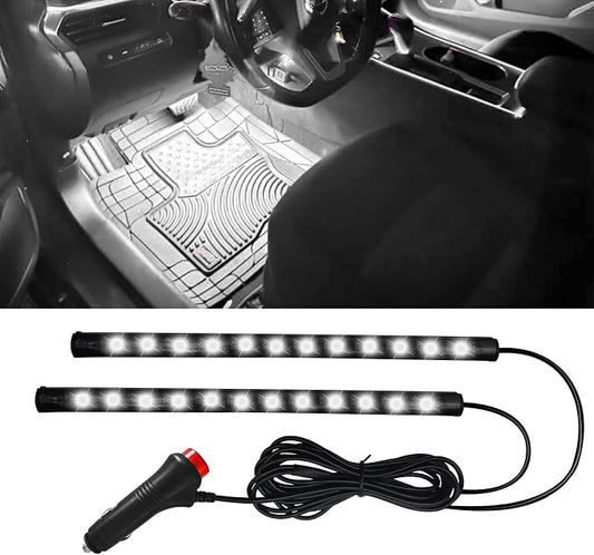 Car LED Strip Light, Car Interior Light, 12V 24 LED Under Dash Atmosphere Lights with Cigarette Lighter Port, Auto Atmosphere Under Dash Lighting Kit for Vehicles (White, Cigarette Lighter)